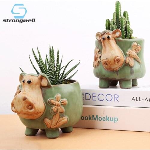 Strongwell Creative Animal Flower Pot Green Plants Flowerpots Fairy Garden Decoration Accessories Home Office Decor Vintage Pots