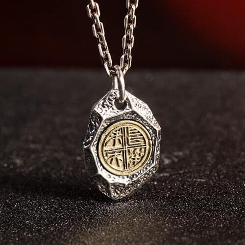 Uglyless Chinese Forever Happy Spinning Irregular Stone Designer Thai Silver Pendants for Men Real 925 Silver Necklaces NO Chain