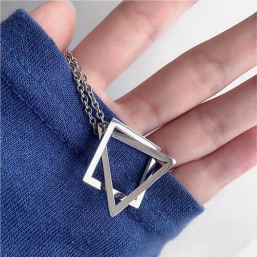 Popular Interlocking Square Triangle Male Pendant For Men Stainless Steel Modern Trendy Geometric Stacking Streetwear Necklace