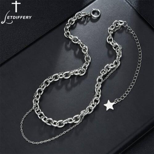 Letdiffery New Fashion Multi Layer Star Necklace O Chain Punk Necklaces for Women Men Jewelry Party Birthday Anniversary Gifts