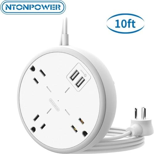 NTONPOWER Travel Power Strip With Usb Ports Wall Mount US Flat Plug 3 Outlets 2 USB Charging Station For Home/Travel/Office
