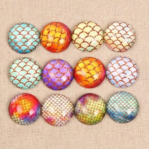 Onwear mix mermaid scale photo round dome glass cabochon 10mm 12mm 14mm 18mm 20mm diy pendant earrings accessories