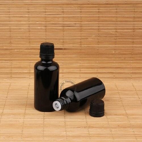 20pcs/Lot Wholesale High Quality Glass 50ml Essential Oil Bottle Black Cosmetic Plastic Cap Container 50g Empty Refillable Vial
