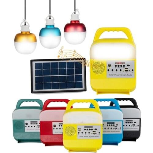 Portable Generator Solar Outdoor Camping Light Bulb with Radio FM MP3 Music Bluetooth Power Bank Solar Panel LED Lighting