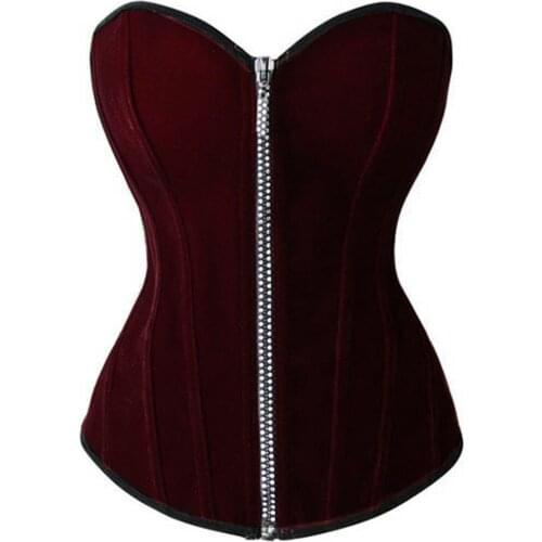 Sale Women Bustier Corset Sexy Body Shaping Vintage Zipper Overbust Purple Gothic Corselet Lace Up Tight Underwear Ladies Corset