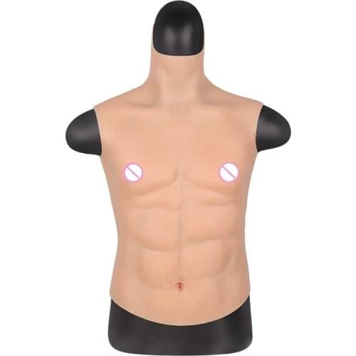 Silicone Fake Chest Muscle Belly Macho High Collar Hunk Costume Halloween Man Cosplay Party Dress for Crossdress