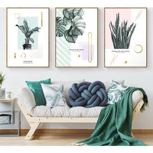Nordic Decoration Green Plant Wall Art Canvas Painting Modern Minimalist Leaf Posters and prints Decorative Picture Living Room