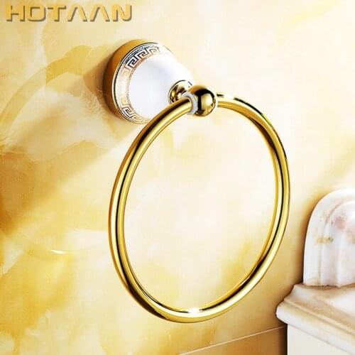 Solid Brass Gold Finished Round Towel Ring,ceramic base Bathroom Accessories Towel Holder,Towel rack YT-12791-B