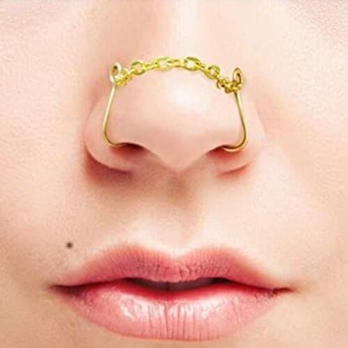 Unique Nose Chain For Double Fake Nose Piercing Cuff 2021 Gold Brass Nostril None Pierced Fake Nose Cuff Nose Ring Jewelry