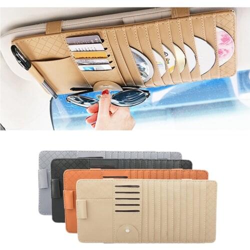 Universal Car Sun Visor CD DVD Organizer Bag Leather Disc Storage Case Sunglasses Holder Auto Sun shade Ticket Pen Bills Clips