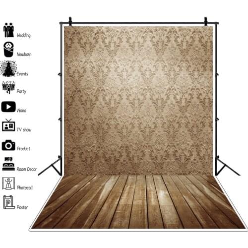 Vintage Seamless Flower Pattern Wood Texture Floor Baby Portrait Party Photocall Photography Background Photo Studio Backdrop