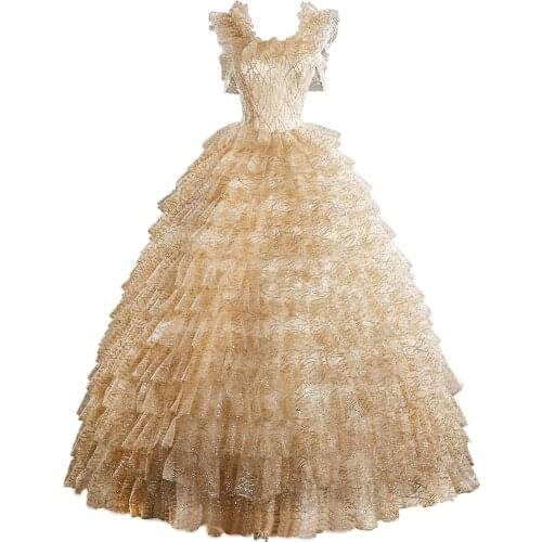 100%real full ruffled baroque vintage ball gown long dress vintage medieval dress Renaissance princess Victoria dress