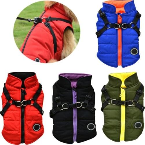 Waterproof Warm Winter Pet Dog Puppy Vest With Harness Jacket Chihuahua Clothing Dog Clothes Coat For Small Medium Large Dogs