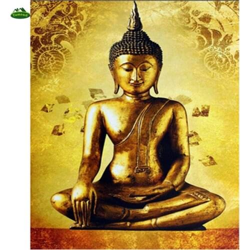 YUMEART Diamond Embroidery Religion Golden Buddha Diamond Painting Cross Stitch Buddha Full Drill Rhinestone Mosaic Decoration