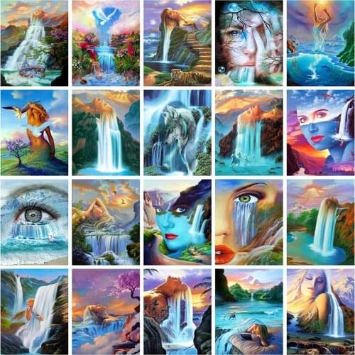 Surrealism Woman 5D Diy Diamond Embroidery Waterfall Diamond Painting Natural Scenery Full Square Drill Cross Stitch Home Decor