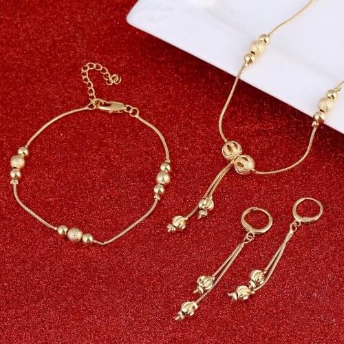 Gold Color Ball Earrings Jewelry Set For Women Girls Female Jewelry Bead Round American European Set