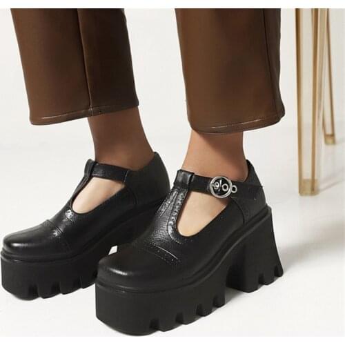 PXELENA Wing Tip British Women T Tied Shoes Thick Platform Chunky High Heels Pumps Punk Gothic Creepers Japanese Harajuku 35-43
