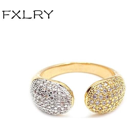 FXLRY new Style gold and silver color matching ring female inlaid zircon retro adjustable ring Wedding Anniversary Gift