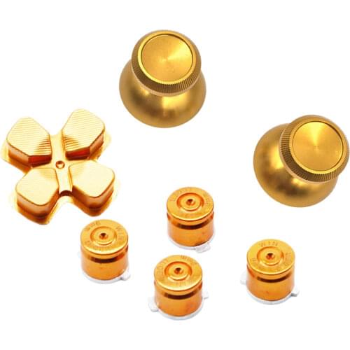 Gold Custom Metal Thumbsticks Analogue Controller Bullet Buttons Chrome D-pad for Sony PlayStation 4 (PS4) Controller