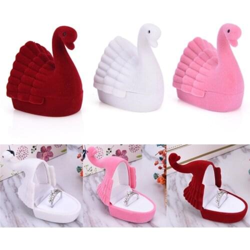 1pc Cygnet Swan Velvet Ring Earring Necklace Cute Jewelry Box Case-Display Box Jewelry Packaging Jewelry Display Gift Box