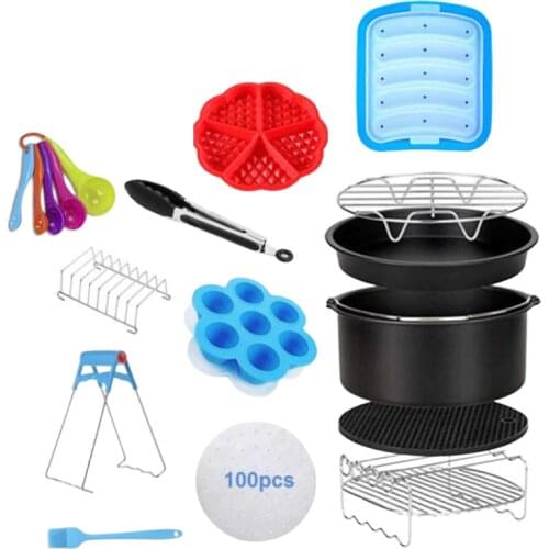 14PC 8 Inch Air Fryer Accs 4.2-6.8QT Deep Fryer Silicone Mat Skewers Rack