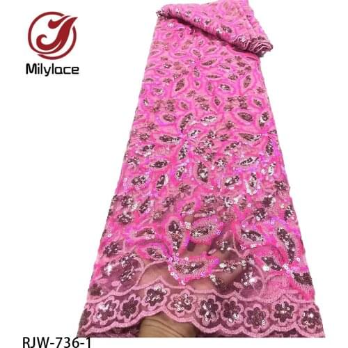 2021 African Lace Fabric High Quality French Nigerian Sequins Embroidery Tulle Mesh Lace Fabric for Dress RJW-736