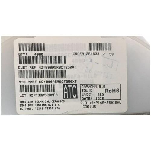 800A5R6CT250XT Chip high frequency capacitor ATC O505 0.5x0.5 5.6PF 250V