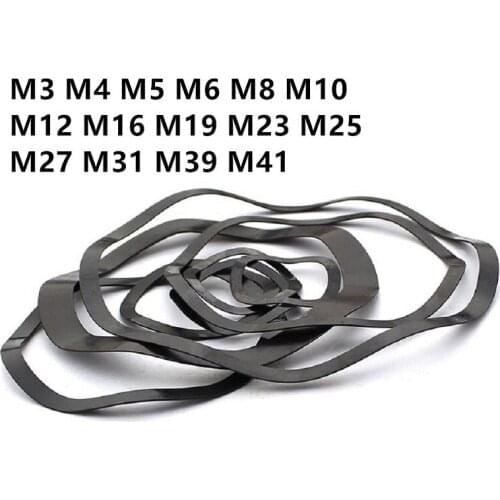 500/100PCS Black Carbon Steel Three Wave Washers Spring Washer M3 M4 M5 M6 M8 M10 M12 M16 M19 M23 M25 M27 M31 M39 M41