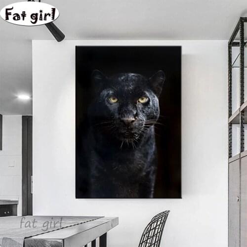 Diy diamond painting black panther 5D wall art embroidery animals cross stitch canvas painting mosaic square round living decor