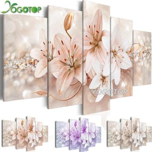 YOGOTOP DIY Diamond Painting Full Diamond Embroidery 5D Square/Round Drill Mosaic rhinestone Home Decor Lily Flower 5pcs ML685
