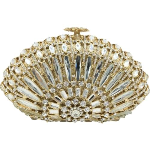 Boutique De FGG Shell Shape Women Crystal Cluth Evening Bags Wedding Party Bridal Rhinestone Minaudiere Purses and Handbags