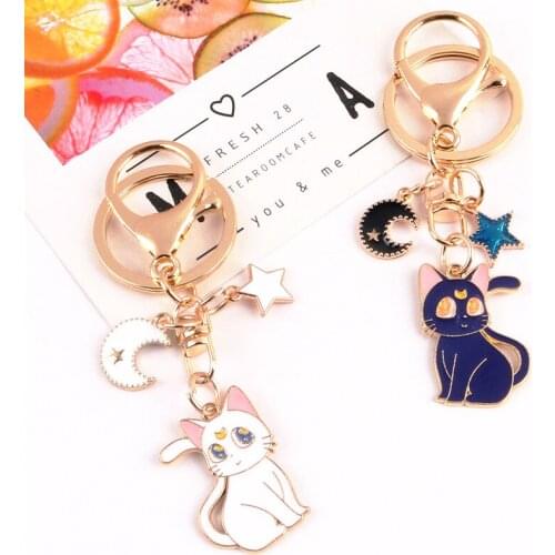New Cute Cat Alloy Keychain Moon Cat Star Metal Keyring Accessories for Women Couple Backpack Car Pendant Key Chains Gifts