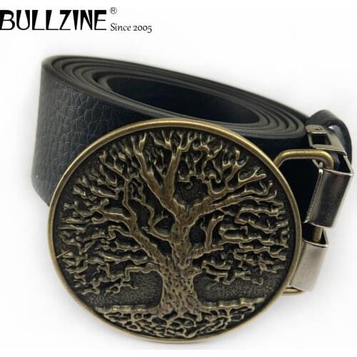 Bullzine Zinc alloy retro Tree of life belt buckle cowboy jeans belt buckle FREE PU belt FP-03595 drop shipping