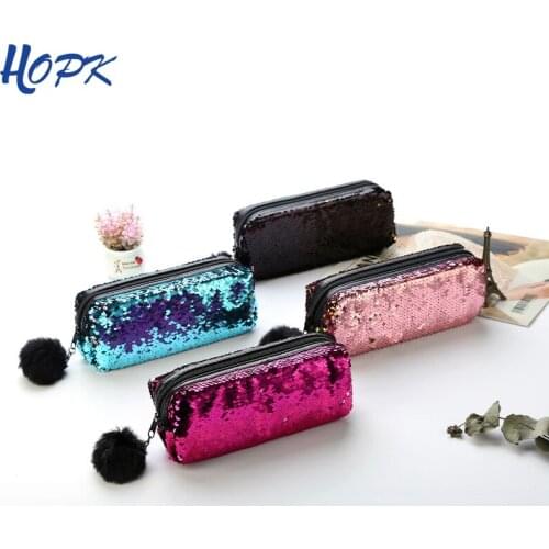 Cute Shining Sequin Large Pencil Case Stationery Storage pen Organizer Bag School Office Supply Escolar Cosmetic Holder for gift