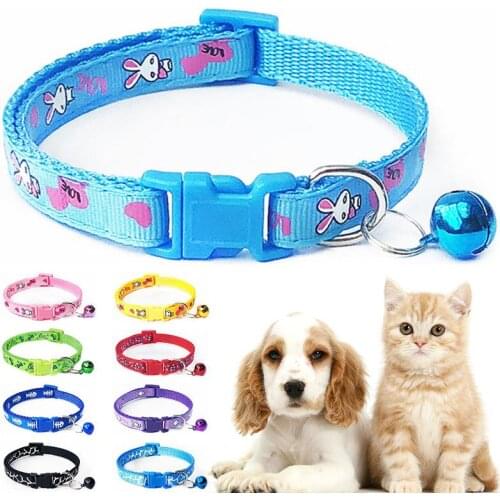 Colored Pet Supplies Cat Collar Cat Necklace and Bone Print Adjustable Collar Bell Positioning Footprint Pet Collar Tran