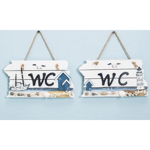 Mediterranean Style Boat Beacon Toilet Wooden WC Sign Door Plate Bathroom Decor