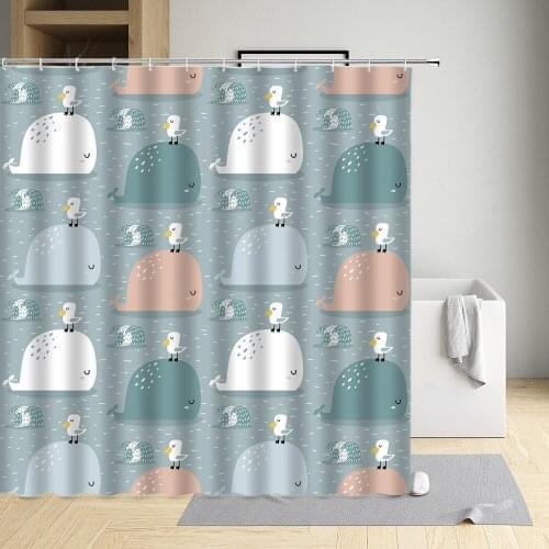 Cartoons Child Shower Curtain Whale Penguin Cat Crown Cake Lion Polar Bear Cat Stars Cloth Bathroom Decor Bath Screen With Hooks