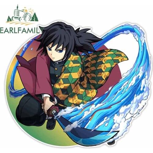 EARLFAMILY 13cm x 11.7cm Auto Car Sticker for Demon Slayer Giyuu Tomioka Graphics Suitable for JDM ATV Trunk Door Fashion Decal
