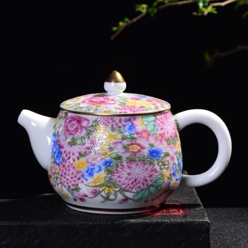 200ml Enamel Teapot Ceramic Porcelain Tea Kettle Palace Style Flower Tea Pot Chinese Kung Fu Teaware Coffee Kettles Decor Crafts