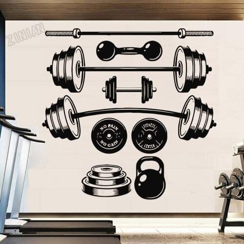 Gym Wall Decor Vinyl Sticker Gymnasium Dumbbells Workout Wall Decals Removable Home Interior Dormitory Window Door Murals Y256