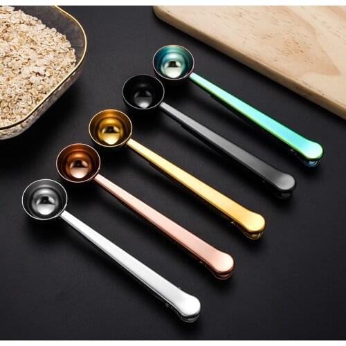 Coffee Spoon With Long Handle And Clip For Kitchen Supply Milk Powder Liquid Seasoning Good Sealing Measuring Spoons Coffeeware