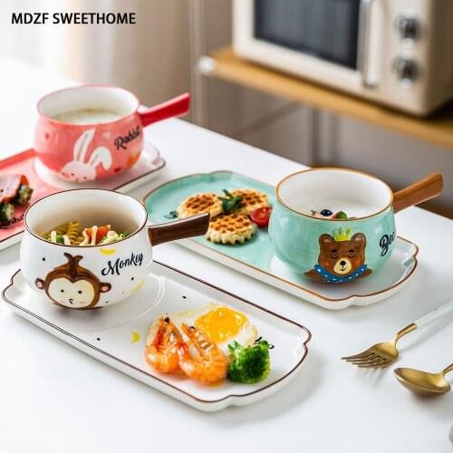 Creative childrens breakfast table suit one cute cartoon animals eat household single oatmeal ceramic dishes dinnerware set