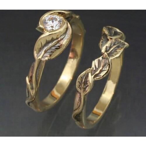 Milangirl 2 Pcs/Set Ladies Couple Ring Fashion Retro Flower Winding Leaf Inlaid Rhinestone Set Ring Valentines Day Jewelry Gift