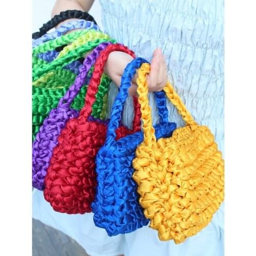 Seaside Holiday Mini Fluorescent Bag Satin Silk Rope Knot Bag Female Fashion Woven Handbag 2019 Korea New Small Retro Purses