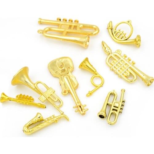 5Pcs/lot Miniature 1:12 Scale Dollhouse Acc Classic Toy Musical Instrument Children Gifts Golden Color