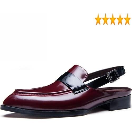 Toe Pointed Genuine Leather Men 2021 New Summer Brand Luxury Elegant Dress Shoes Designer Hole Breathable Buckle Sandals