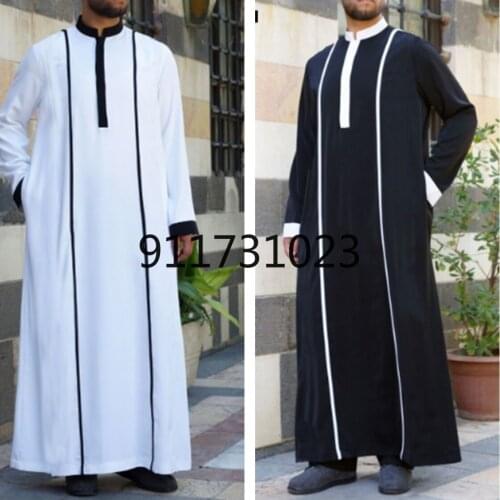 Men Islamic Arabic Kaftan Muslim Clothing Long Sleeve Patchwork Abaya Robes Fashion Saudi Arabia Dubai Mens Jubba Thobe