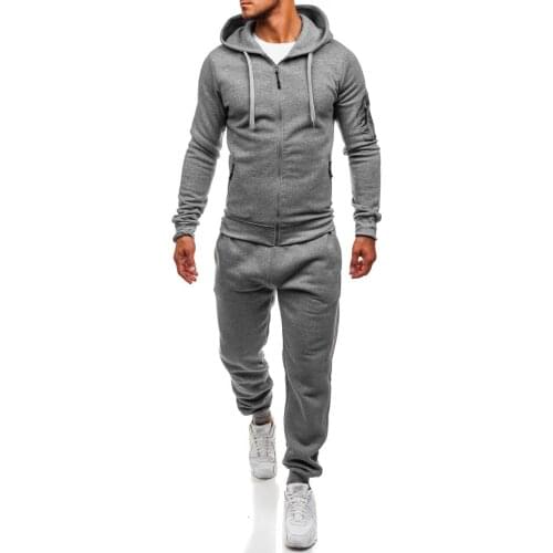 Men set long-sleeved hoodies+sweatpants suit cotton hooded sweatshirt sports set zipper cardigan hoodies+drawstring trouser suit