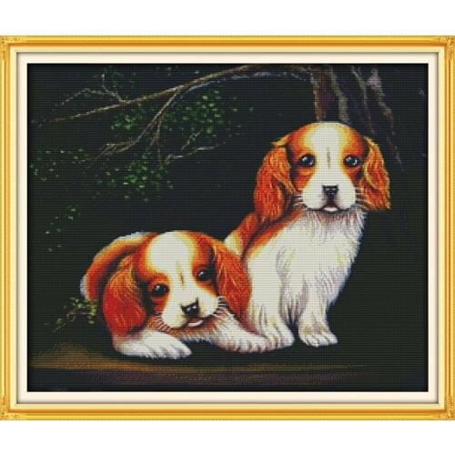 Joy Sunday DIY Cross Stitch Kit 11CT 14CT Embroidered Cotton Cloth Hand-embroidered Two Dogs Cross Stitch Set for Embroidery Kit