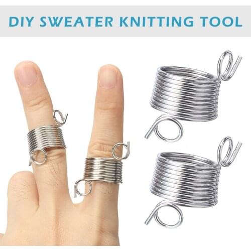 Stainless Steel Yarn Threader Finger Ring Wool Thread Thimble Knitting Tool Portable DIY Sweater Knitting Tools Accessories